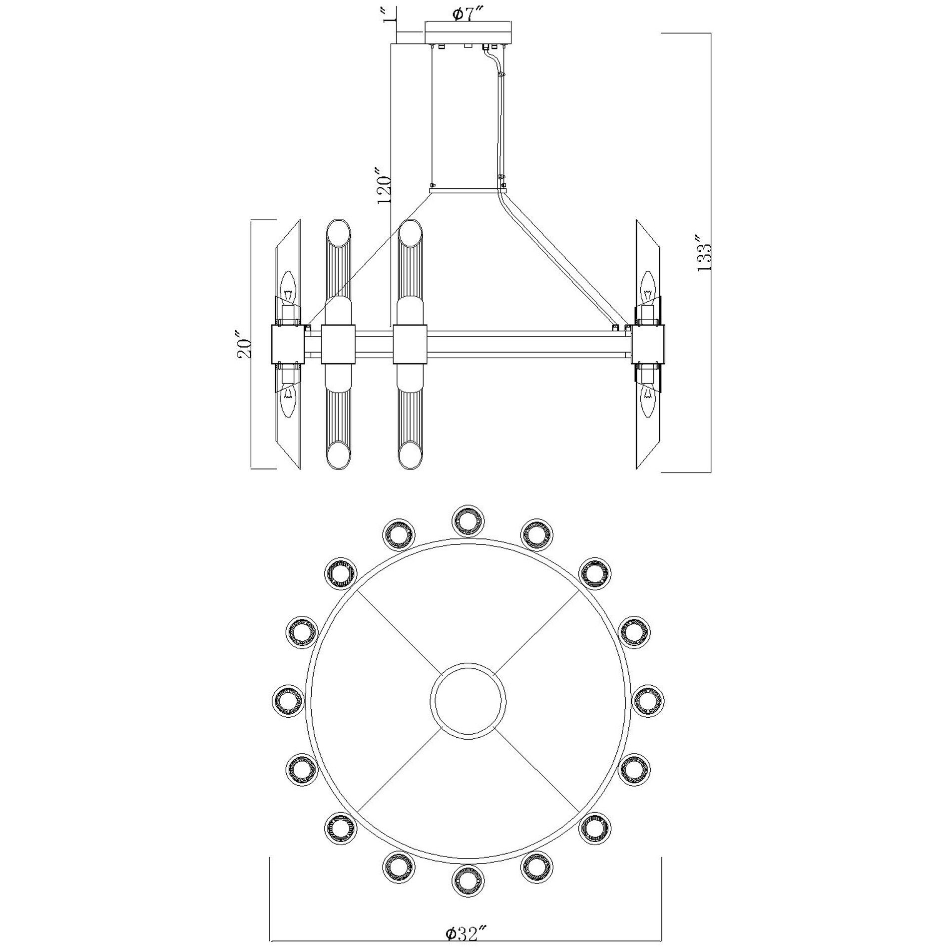 Croissant 32 Light 32 inch Satin Gold Chandelier Ceiling Light
