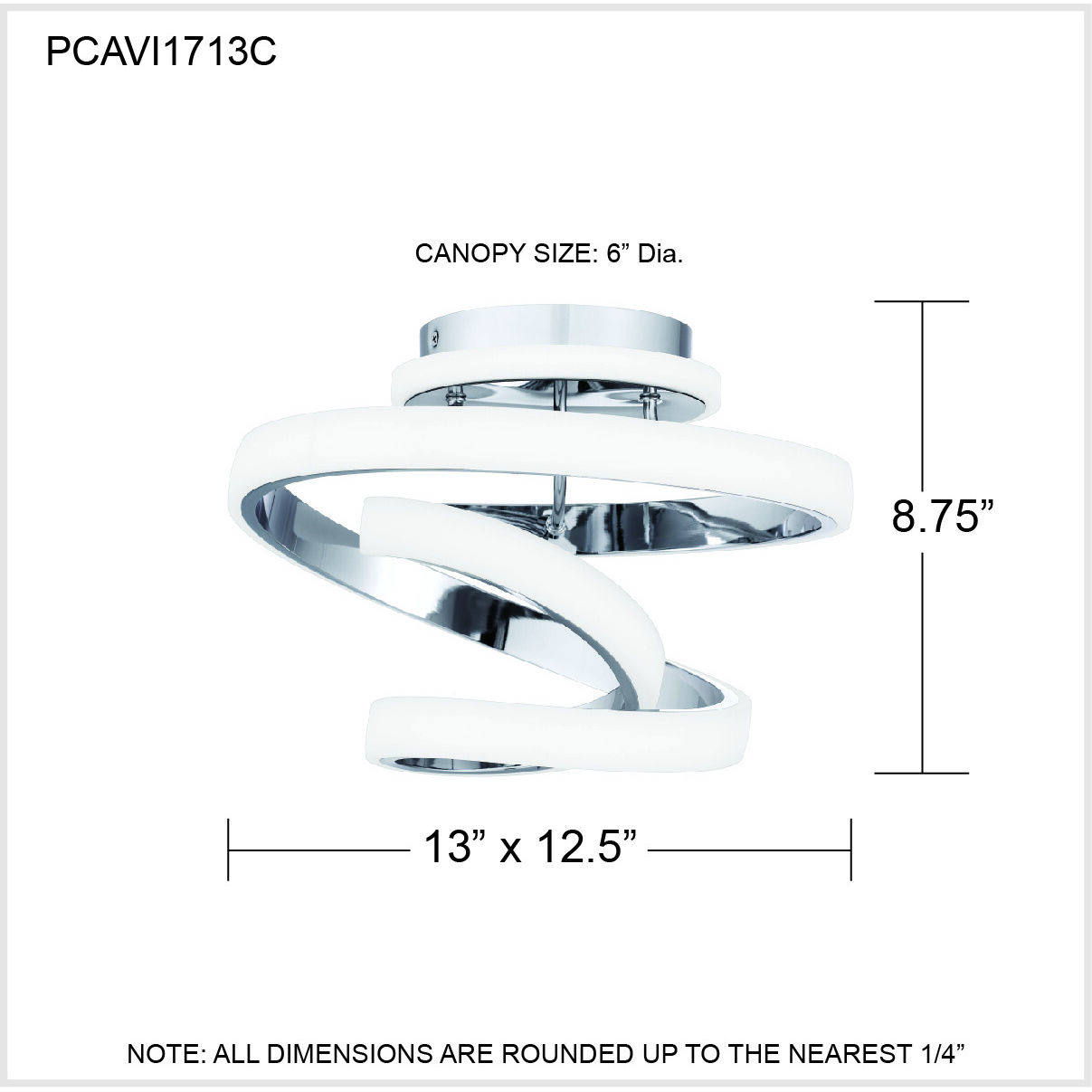 Aviva LED 13 inch Polished Chrome Semi-Flush Mount Ceiling Light