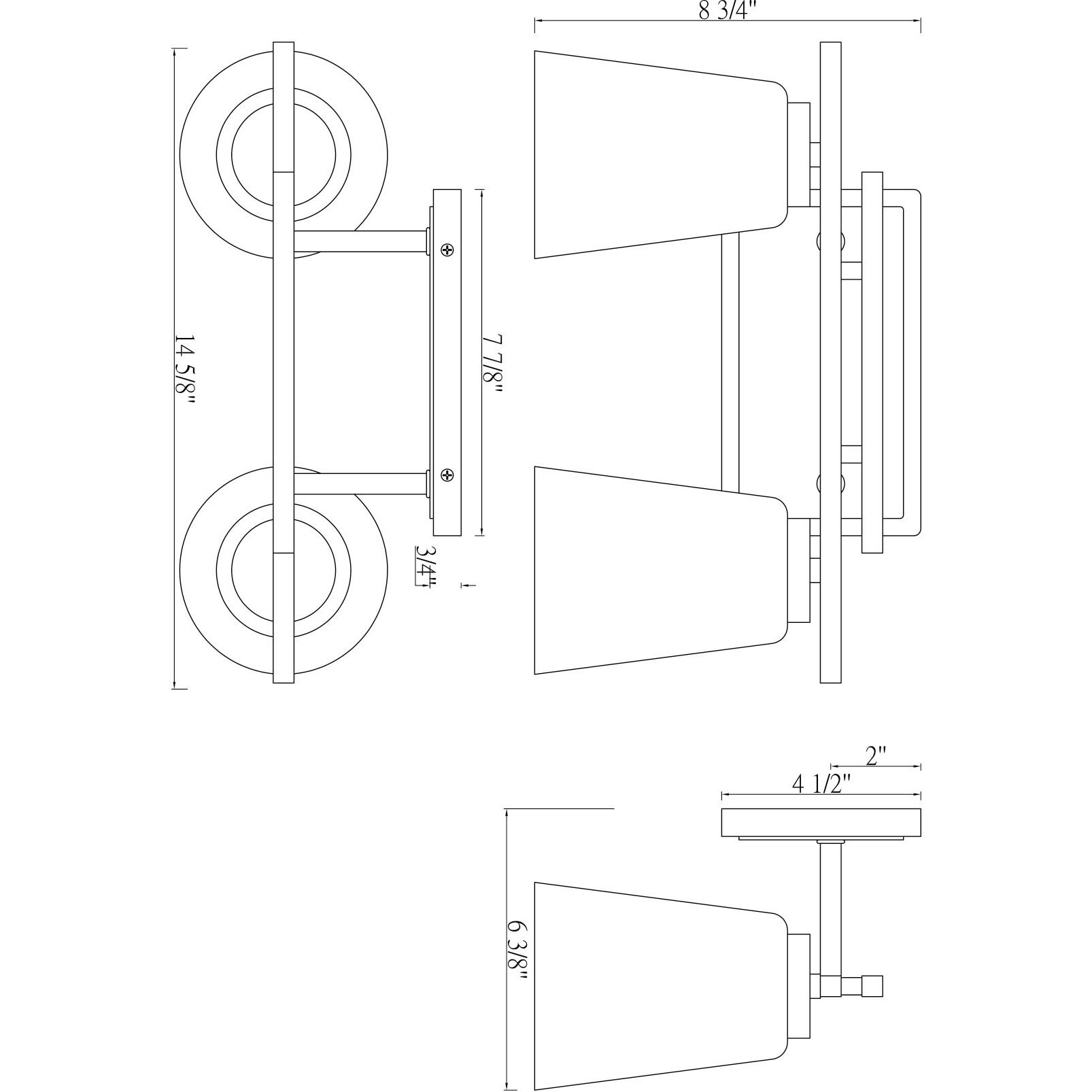 Calhoun 2 Light 14.63 inch Black Bathroom Vanity Light Wall Light, Essentials