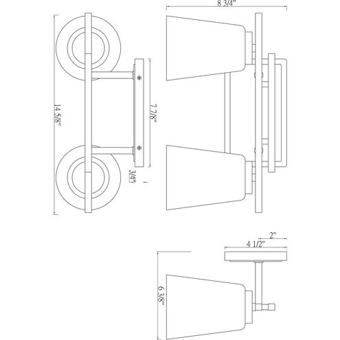 Calhoun 2 Light 14.63 inch Black Bathroom Vanity Light Wall Light, Essentials