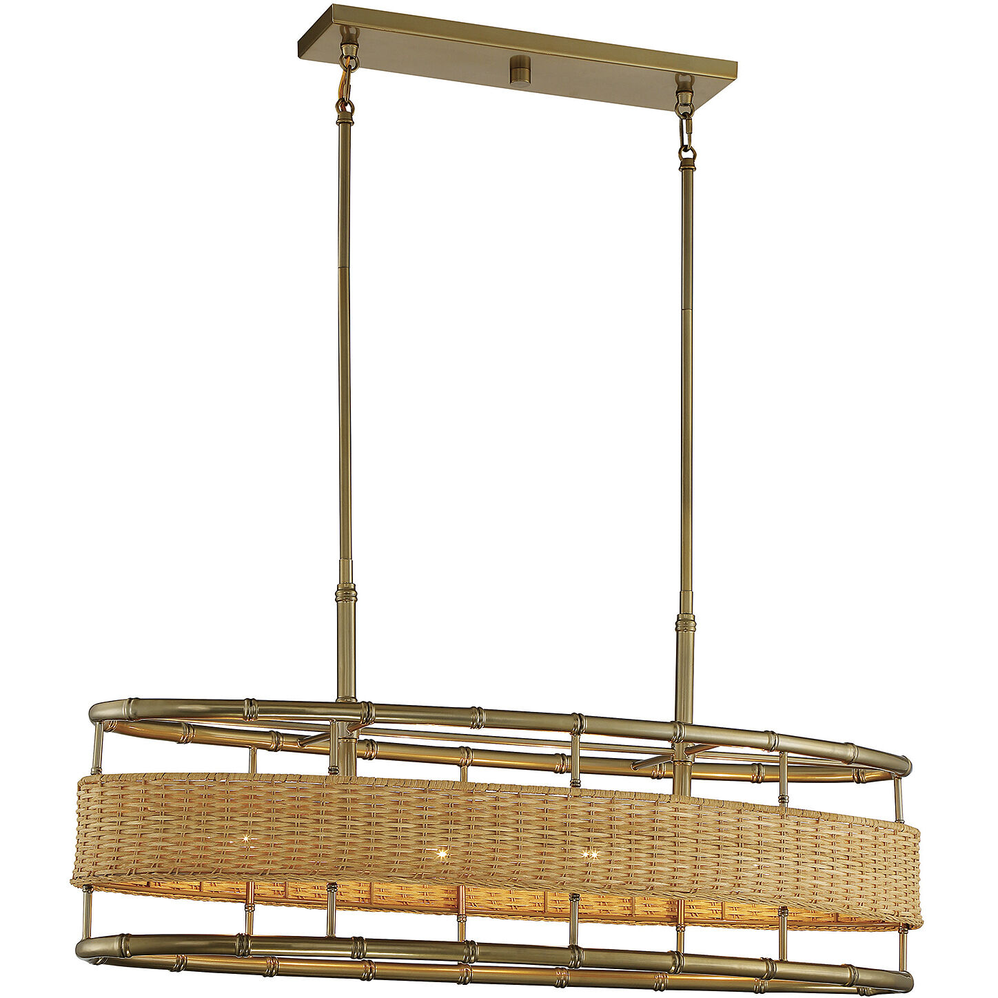 Arcadia 4 Light 36 inch Burnished Brass with Natural Rattan Linear Chandelier Ceiling Light