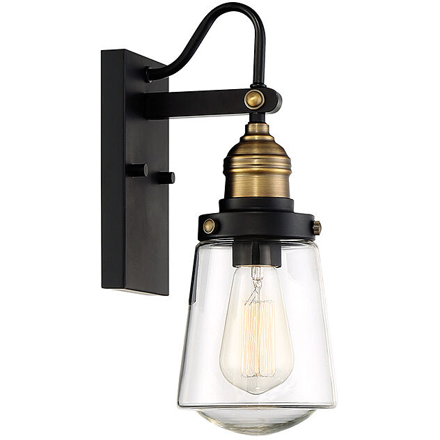 Macauley Outdoor Wall Lantern in Vintage Black with Warm Brass