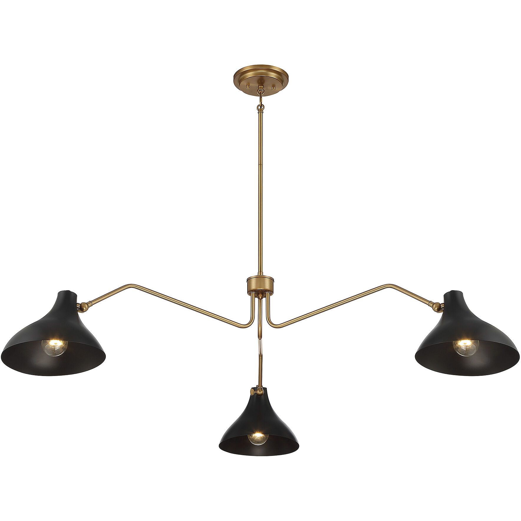 Vintage 3 Light 48 inch Matte Black with Natural Brass Pendant Ceiling Light
