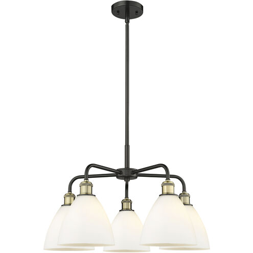 Bristol Glass 5 Light 25.5 inch Black Antique Brass Chandelier Ceiling Light in Matte White