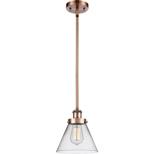 Ballston Large Cone 1 Light 8 inch Antique Copper Pendant Ceiling Light in Clear Glass