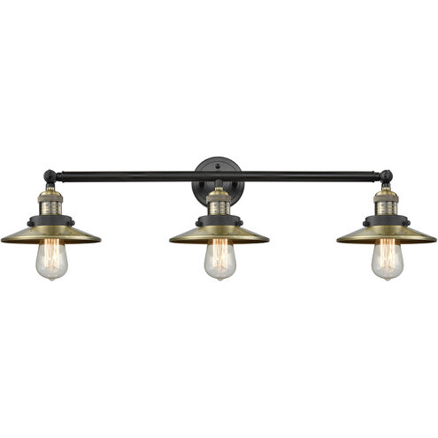 Franklin Restoration Railroad 3 Light 32 inch Antique Brass Bath Vanity Light Wall Light in Incandescent, Franklin Restoration