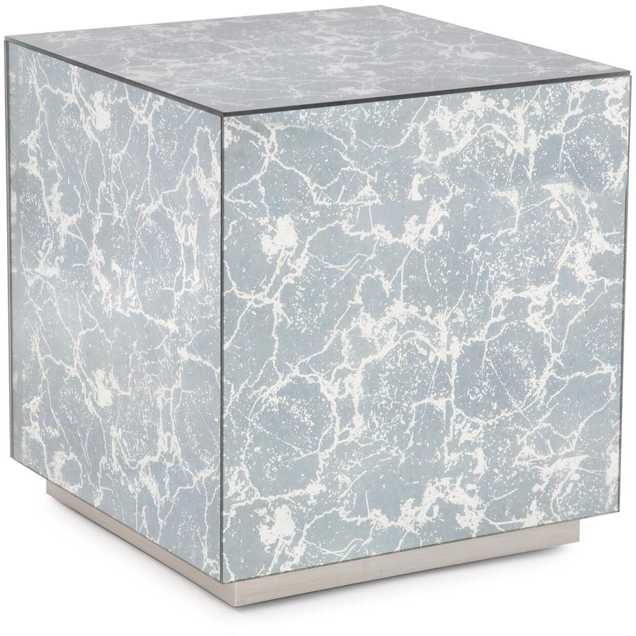 Paxton 17 X 16 inch Antiqued Marbled Glass with Antique Silver Trim Side Table