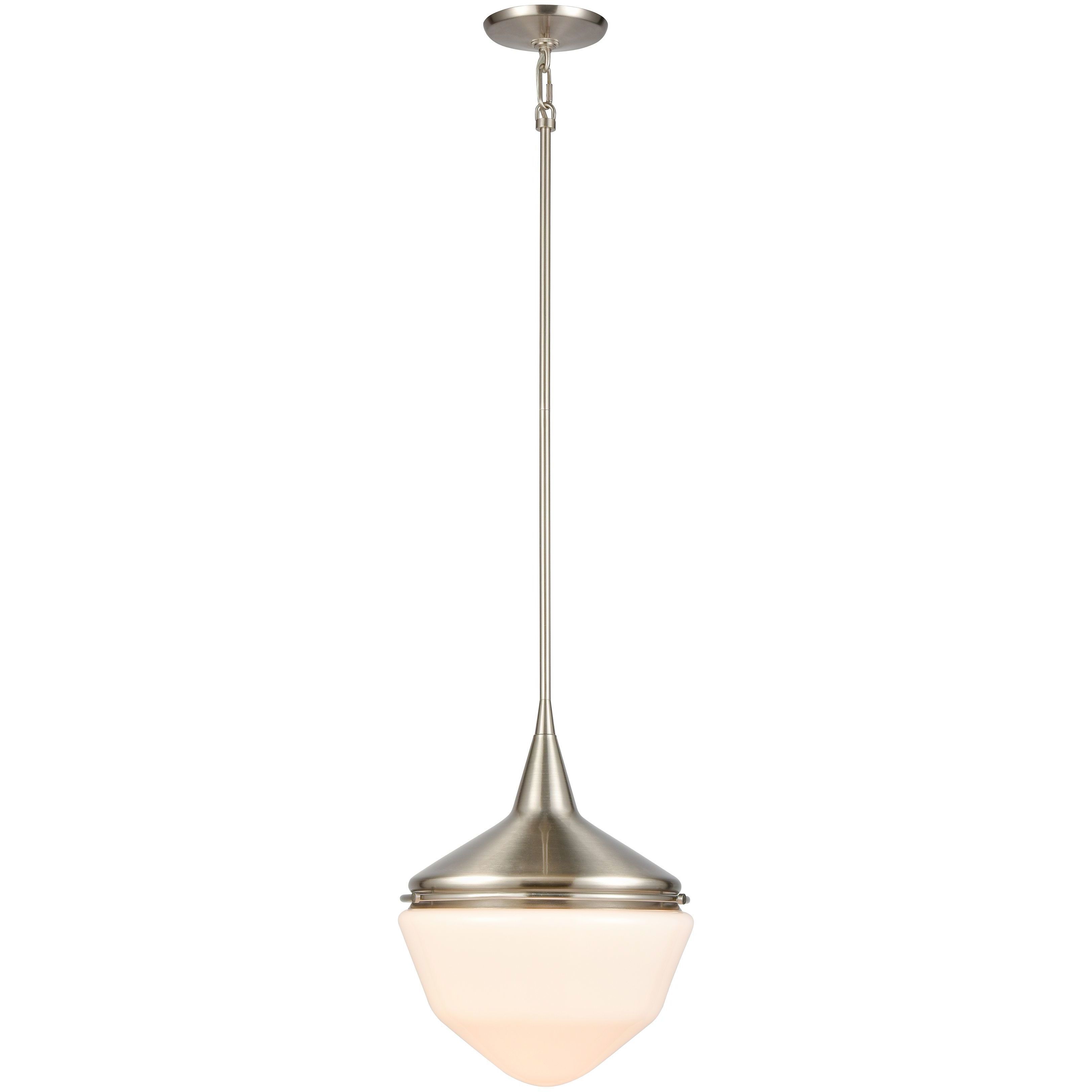 Mid-Century Schoolhouse 1 Light 12 inch Satin Nickel Mini Pendant Ceiling Light