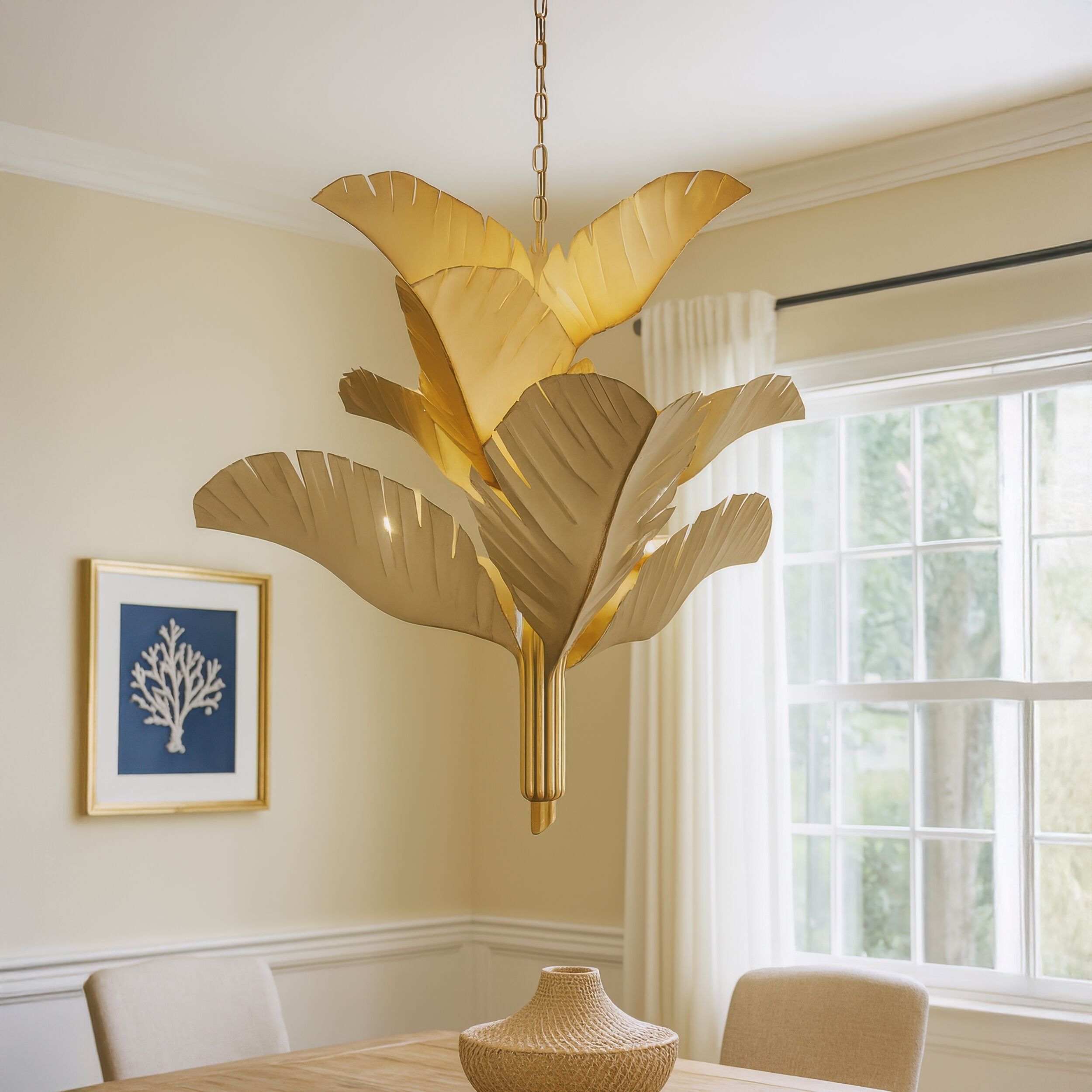 Banana Leaf 9 Light 35 inch Gold Chandelier Ceiling Light