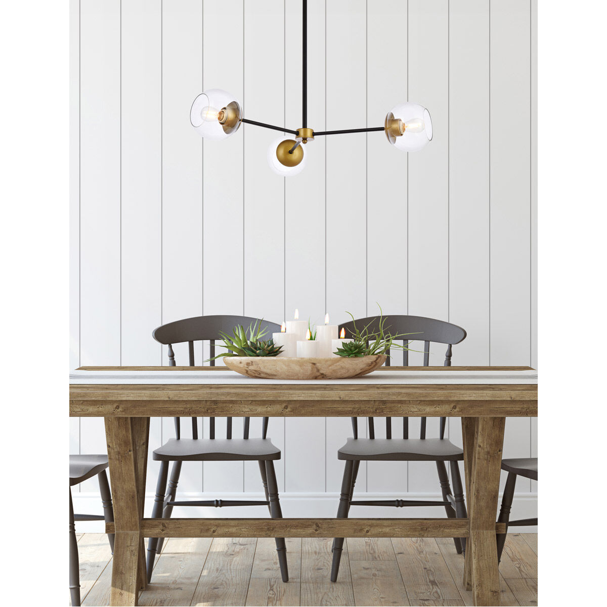 Briggs 3 Light 32 inch Black and Brass Pendant Ceiling Light