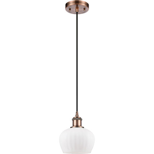 Ballston Fenton LED 7 inch Antique Copper Mini Pendant Ceiling Light in Matte White Glass, Ballston