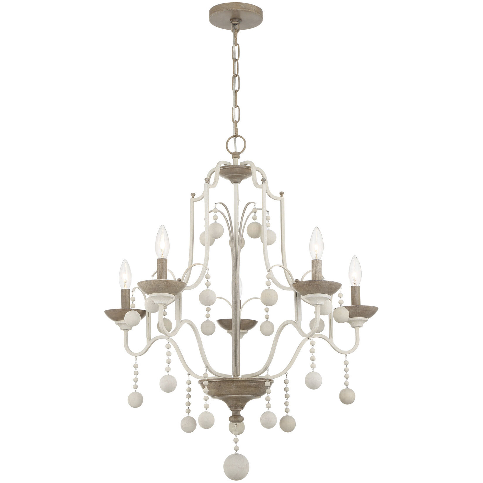 Colonial Charm 5 Light 28 inch White Wash and Sun Dried Clay Chandelier Ceiling Light