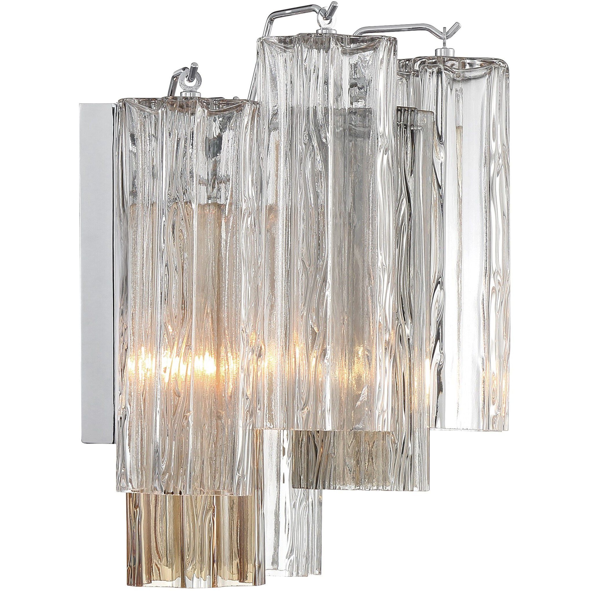 Addis Bath Wall Light in Polished Chrome, Tronchi Glass Autumn