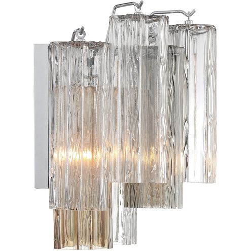 Addis Sconce Wall Light in Polished Chrome, Tronchi Glass Autumn
