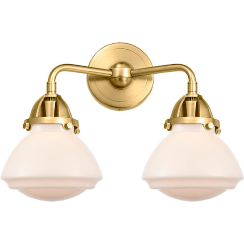 Nouveau 2 Olean 2 Light 15 inch Satin Gold Bath Vanity Light Wall Light in Matte White Glass