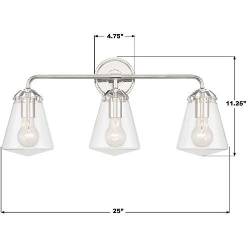Voss 3 Light 25 inch Polished Nickel Bath Vanity Wall Light