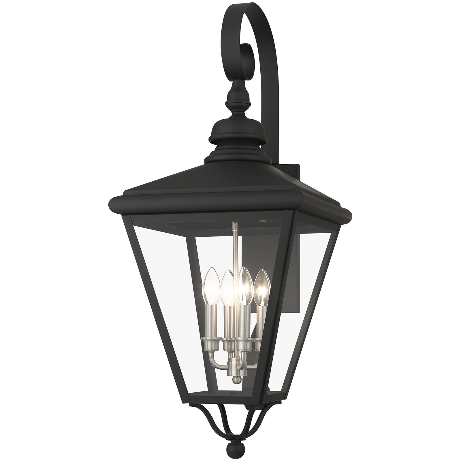 Adams 4 Light 14.25 inch Black with Brushed Nickel Finish Cluster Outdoor Extra Large Wall Lantern Wall Light