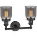 Franklin Restoration Small Bell 2 Light 16 inch Matte Black Bath Vanity Light Wall Light in Plated Smoke Glass, Franklin Restoration