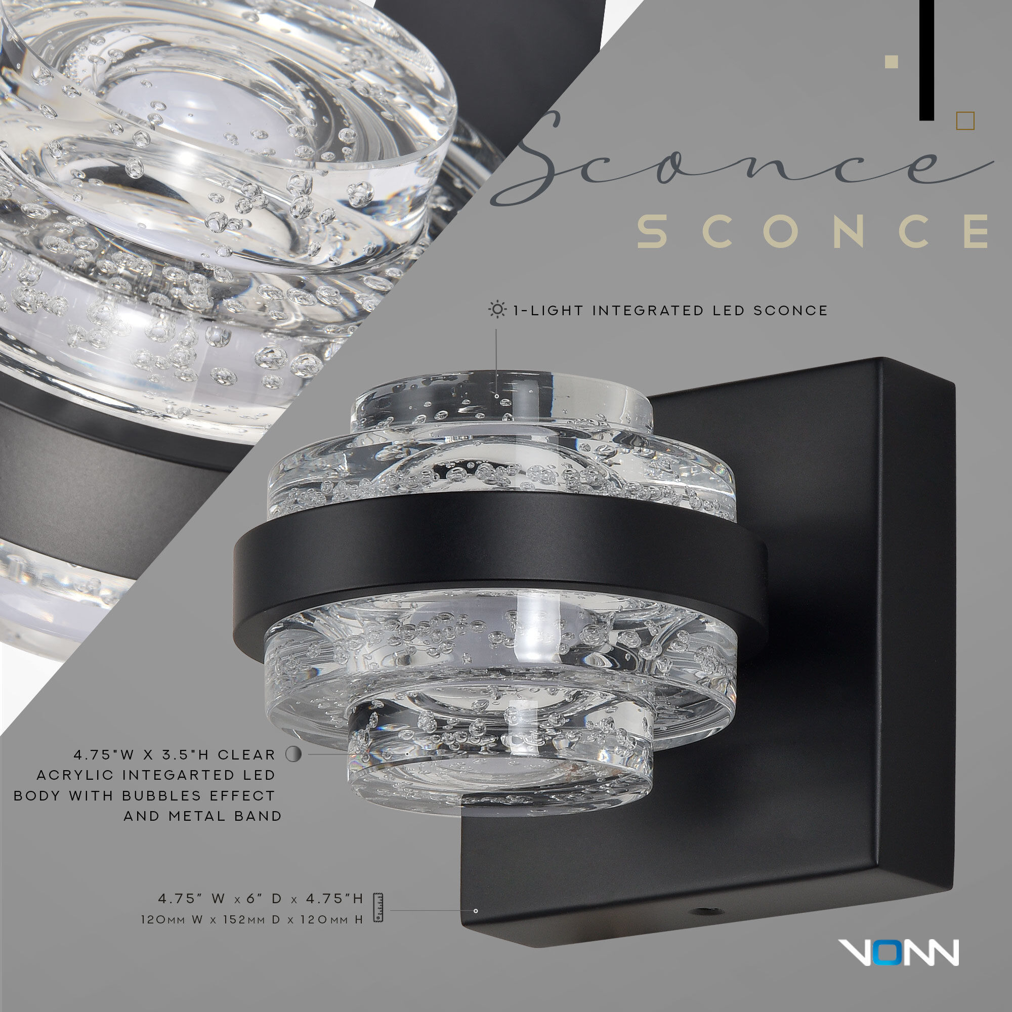 Milano Series Sconce Wall Light in Black, Artisan Collection