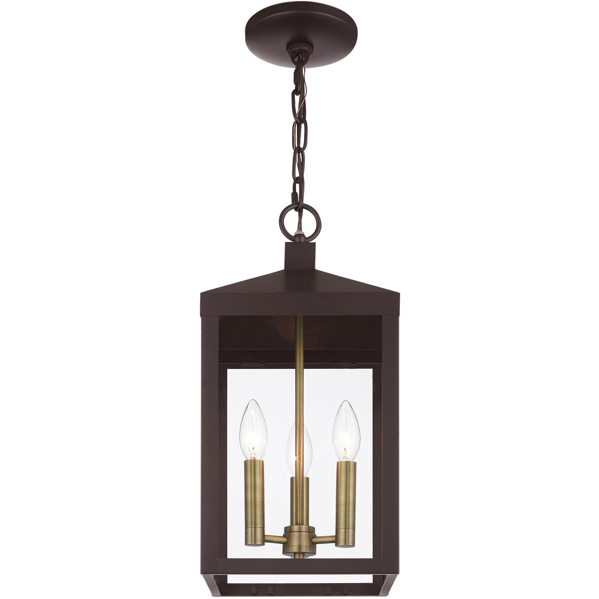 Nyack 3 Light 8.25 inch Bronze with Antique Brass Cluser Outdoor Pendant Lantern