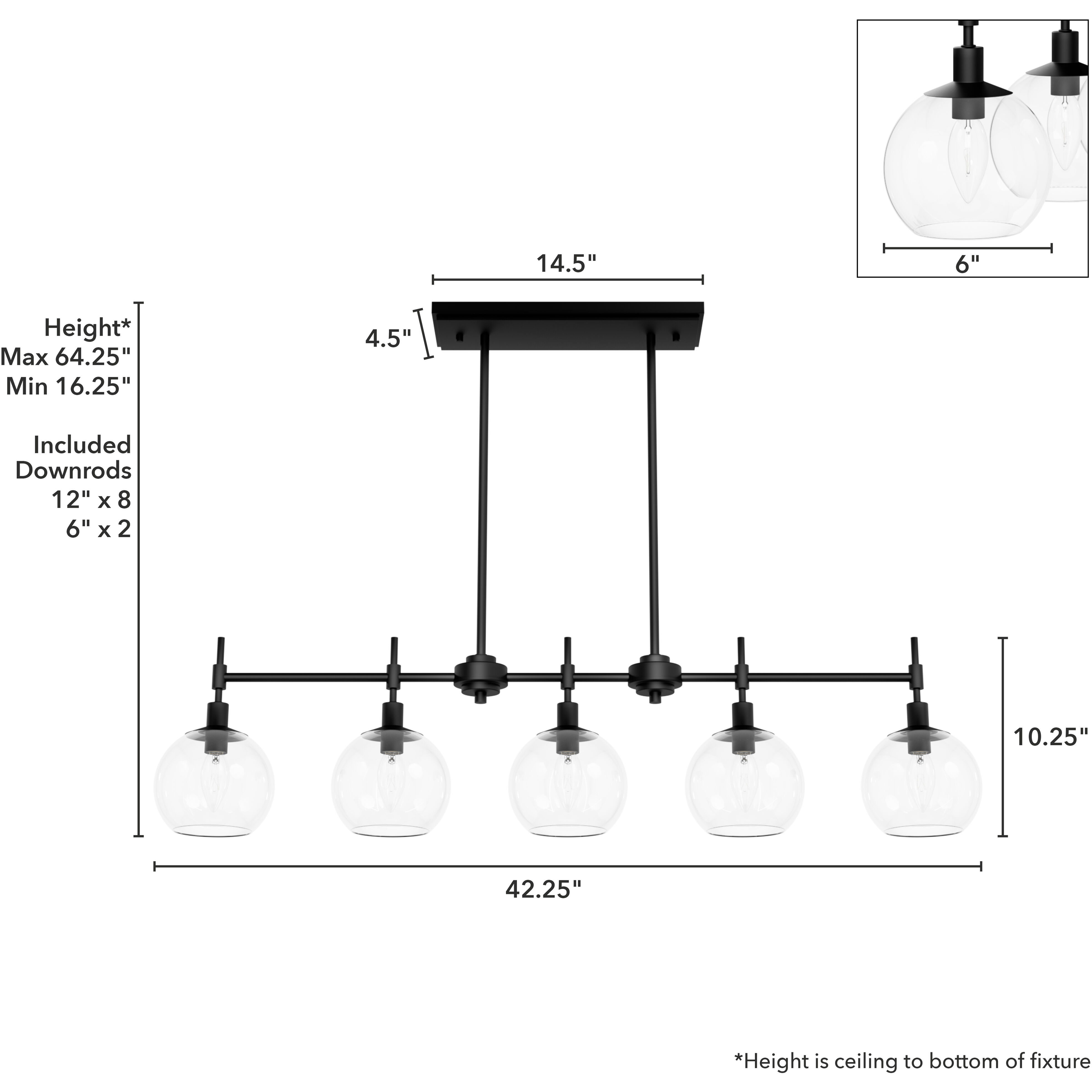 Xidane 5 Light 42.25 inch Matte Black Linear Chandelier Ceiling Light