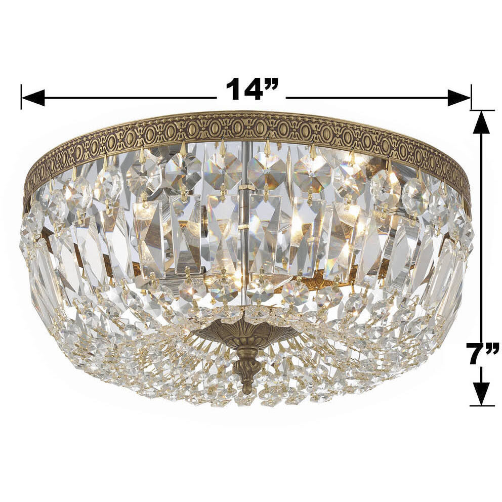 Waltham 3 Light 14 inch Olde Brass Flush Ceiling Light in Clear Spectra