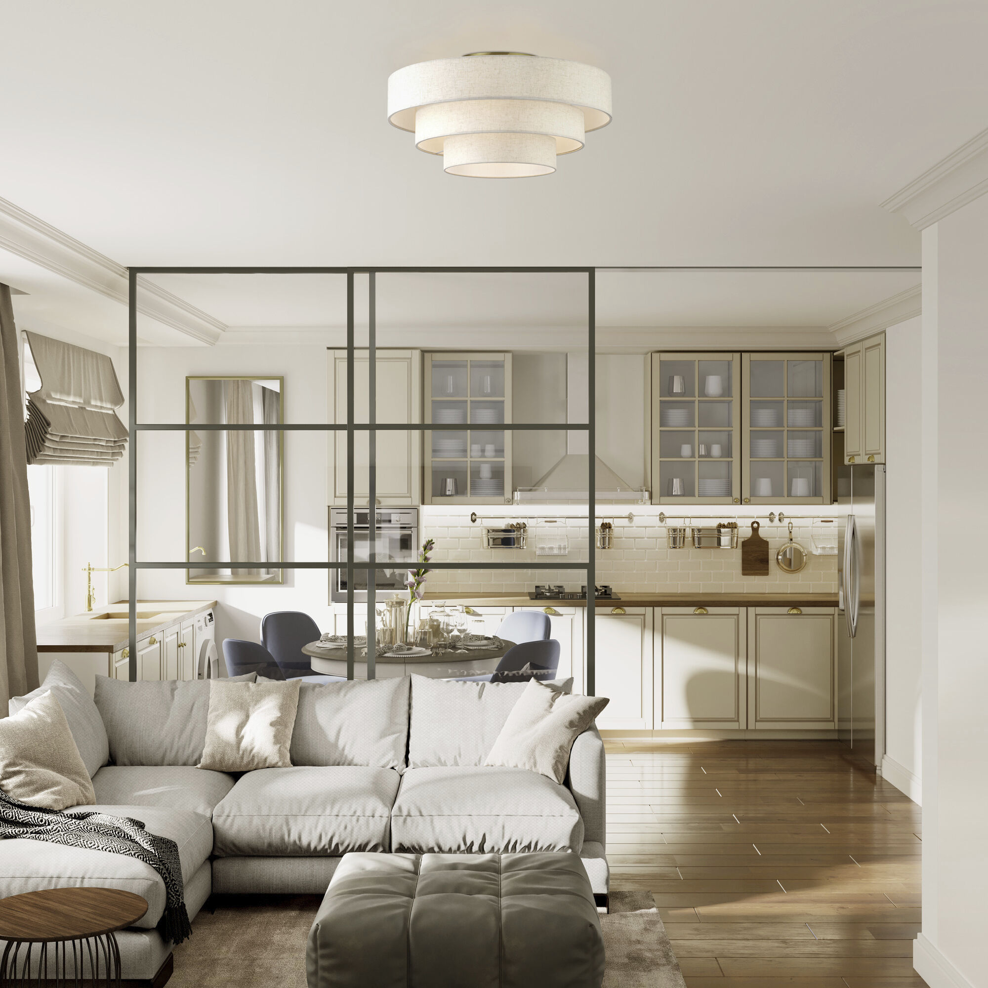 Manorwood 5 Light 28 inch Antique Brass Semi Flush Mount Ceiling Light, Extra Large