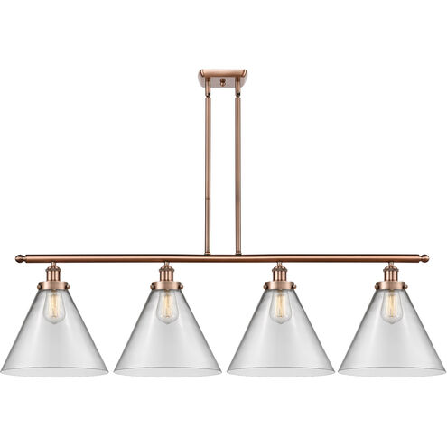 Ballston X-Large Cone 4 Light 48 inch Antique Copper Island Light Ceiling Light in Clear Glass