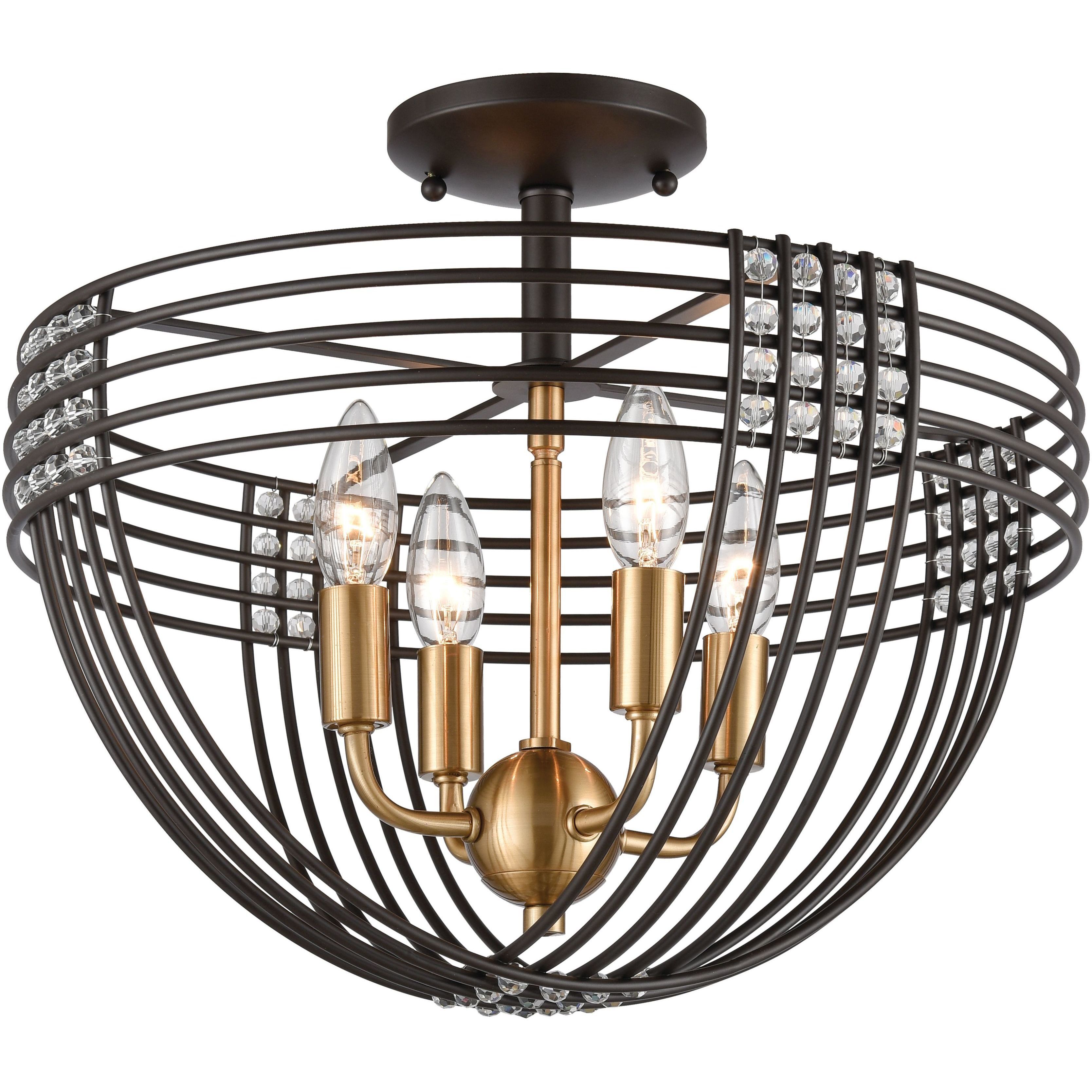 Concentric 4 Light 16 inch Oil Rubbed Bronze with Satin Brass Semi Flush Mount Ceiling Light