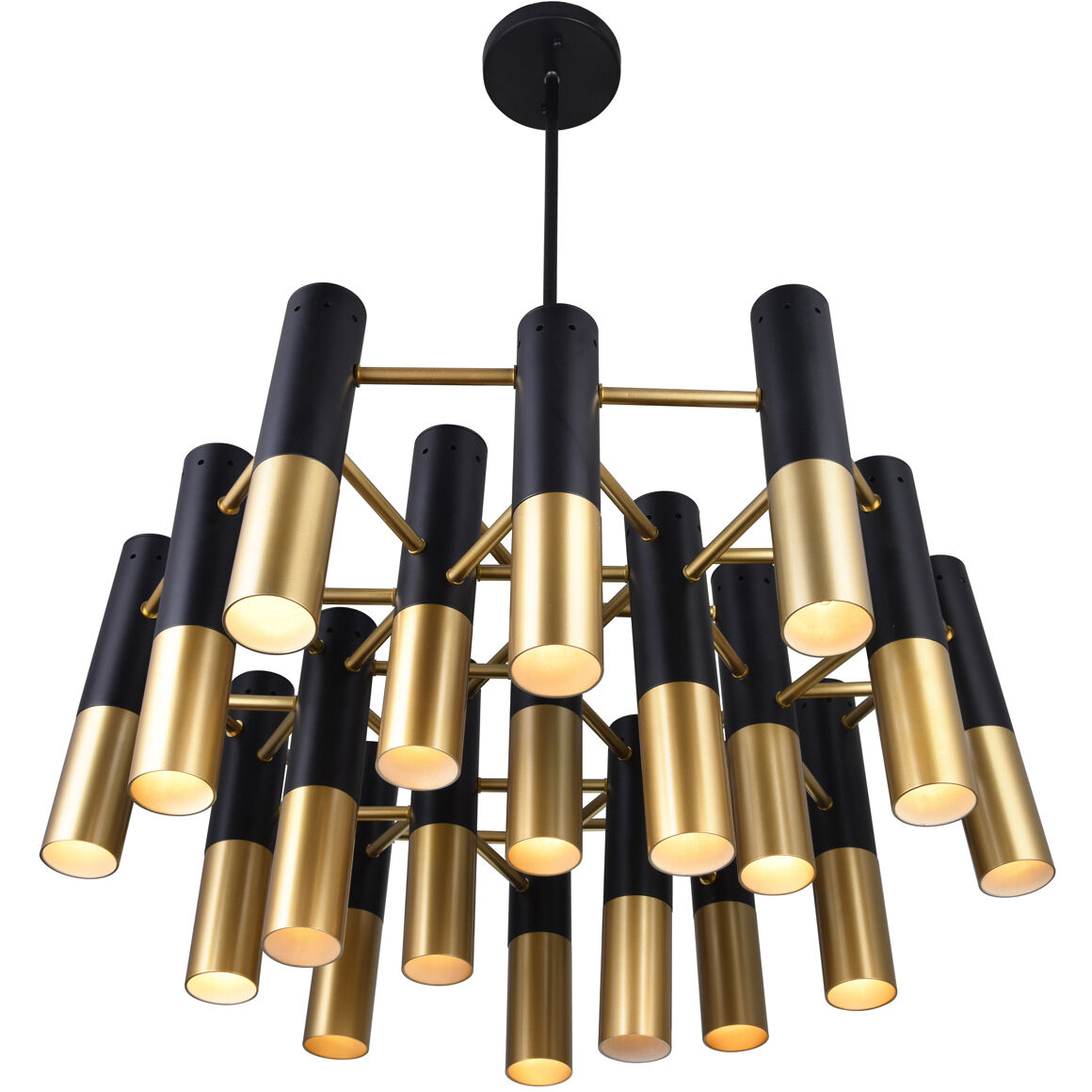 Anem 19 Light 26 inch Matte Black and Satin Gold Down Chandelier Ceiling Light