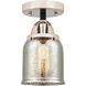 Nouveau 2 Small Bell 1 Light 5 inch Black Polished Nickel Semi-Flush Mount Ceiling Light in Silver Plated Mercury Glass