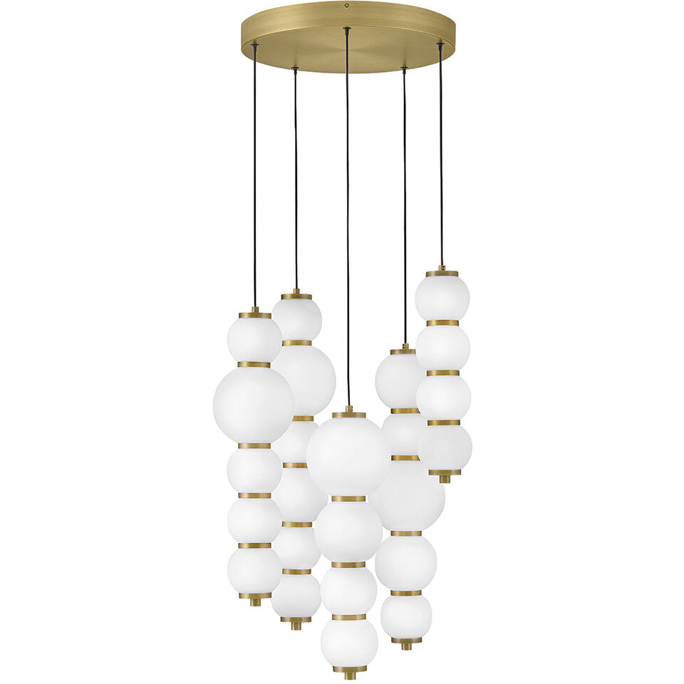 Lisa McDennon Trigo LED 20 inch Lacquered Brass Chandelier Ceiling Light, Multi Tier