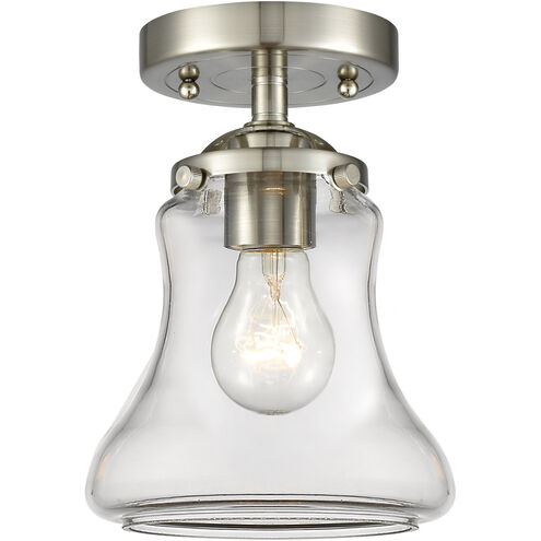 Nouveau Bellmont LED 6 inch Brushed Satin Nickel Semi-Flush Mount Ceiling Light in Matte White Glass, Nouveau