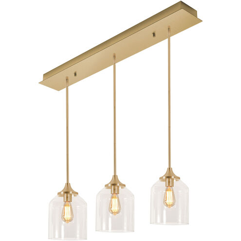 William 3 Light 7.87 inch Satin Brass Linear Pendant Ceiling Light