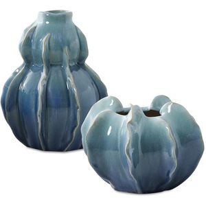 Ocean Wave Blue-Green Glaze Outdoor Vases, Set of 2