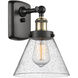 Ballston Large Cone 1 Light 8 inch Black Antique Brass Sconce Wall Light in Seedy Glass