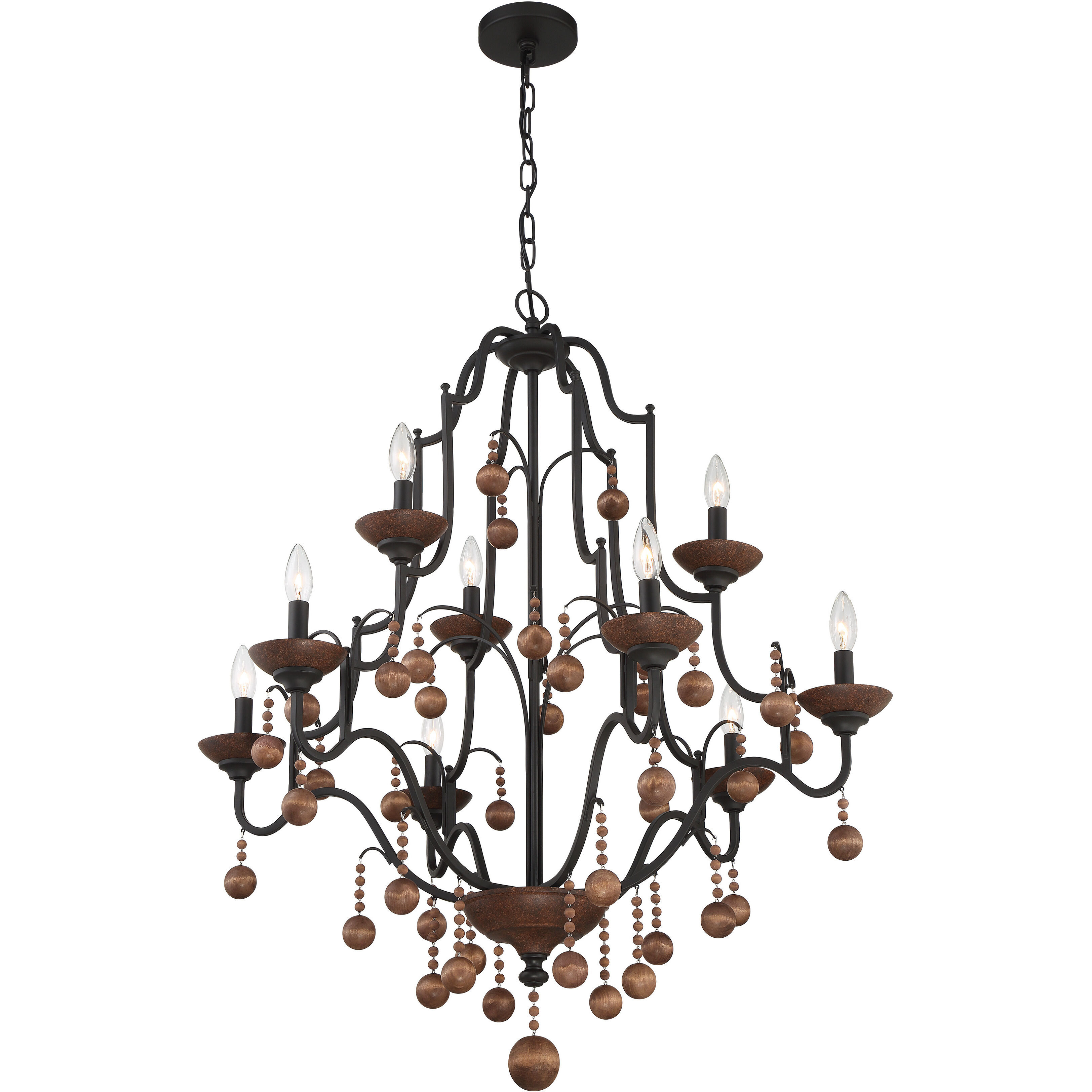 Colonial Charm 9 Light 33.13 inch Old World Bronze/Walnut Accents Chandelier Ceiling Light