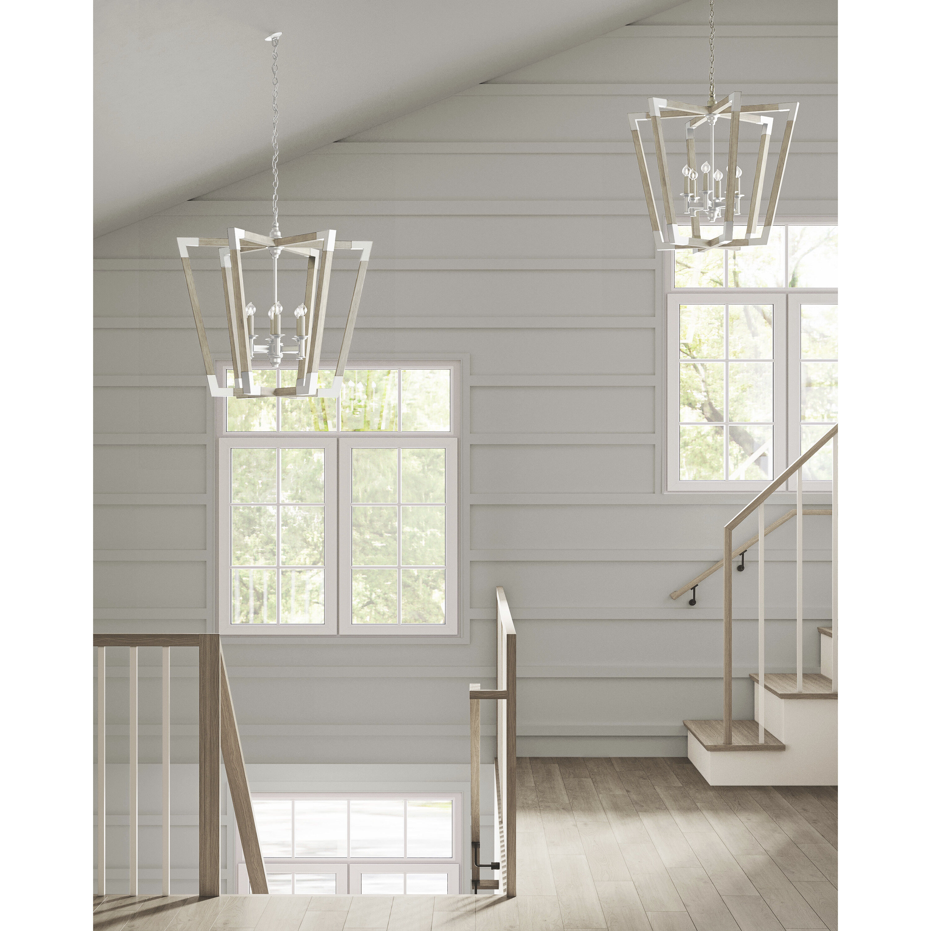 Bastian 6 Light 37.25 inch Sugar White and Sandstone Lantern Chandelier Ceiling Light, Large