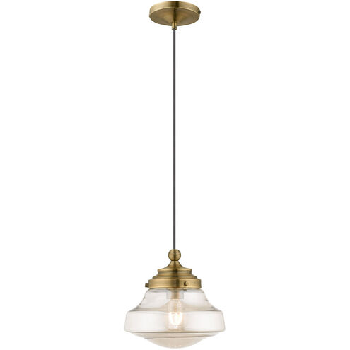 Art Glass 1 Light 9 inch Antique Brass Mini Pendant Ceiling Light