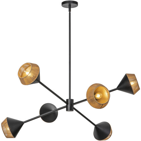 Alora Mood Daphne 6 Light 37.5 inch Matte Black and Brown Cotton Rope Chandelier Ceiling Light