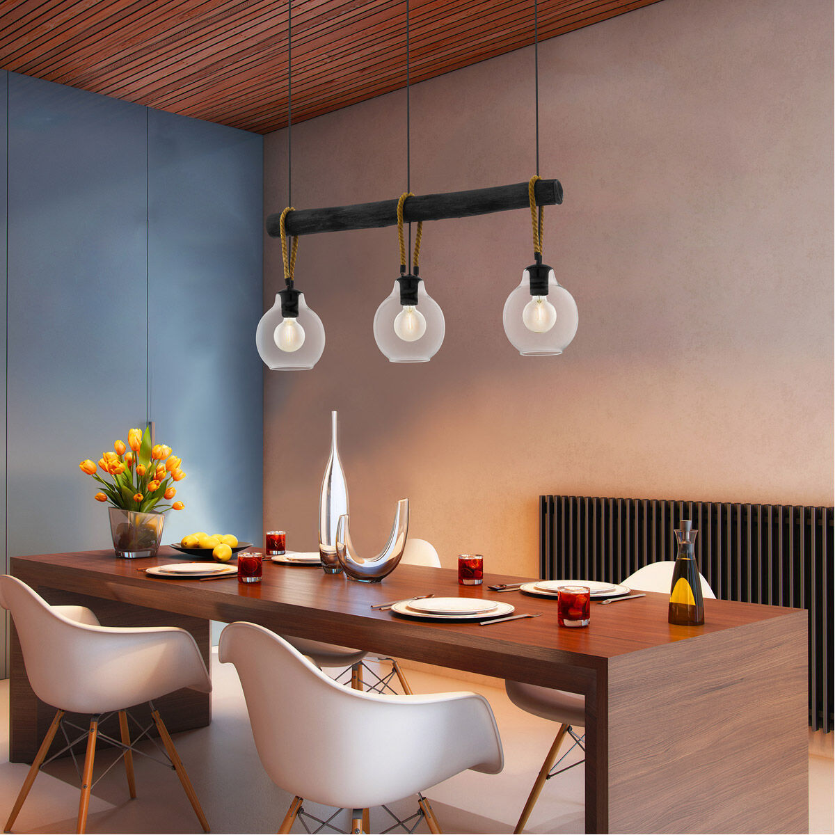 Roding 3 Light 35 inch Structured Black Linear Pendant Ceiling Light