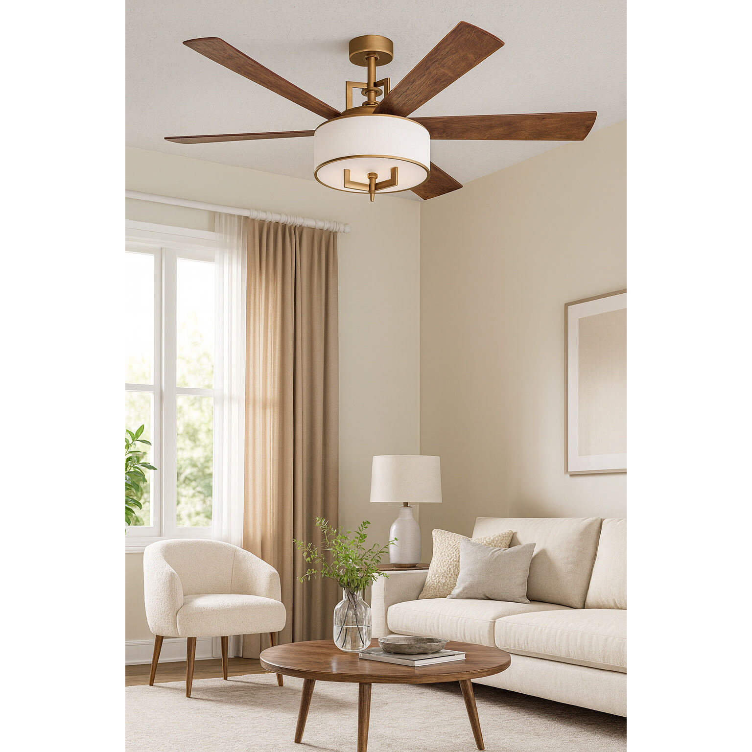 Hampton 56 inch Heritage Brass with Matte White, Birch Blades Fan