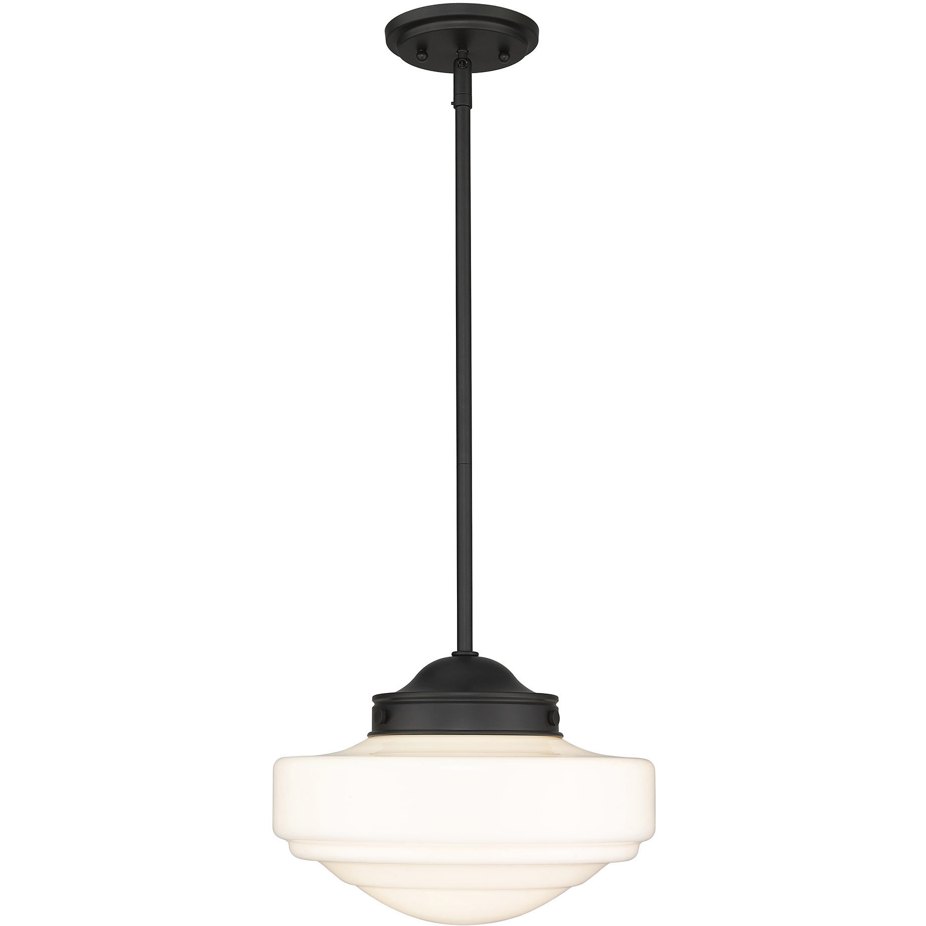 Ingalls 1 Light 12 inch Matte Black Pendant Ceiling Light in Vintage Milk Glass, Medium