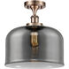 Ballston X-Large Bell LED 8 inch Antique Copper Semi-Flush Mount Ceiling Light in Plated Smoke Glass