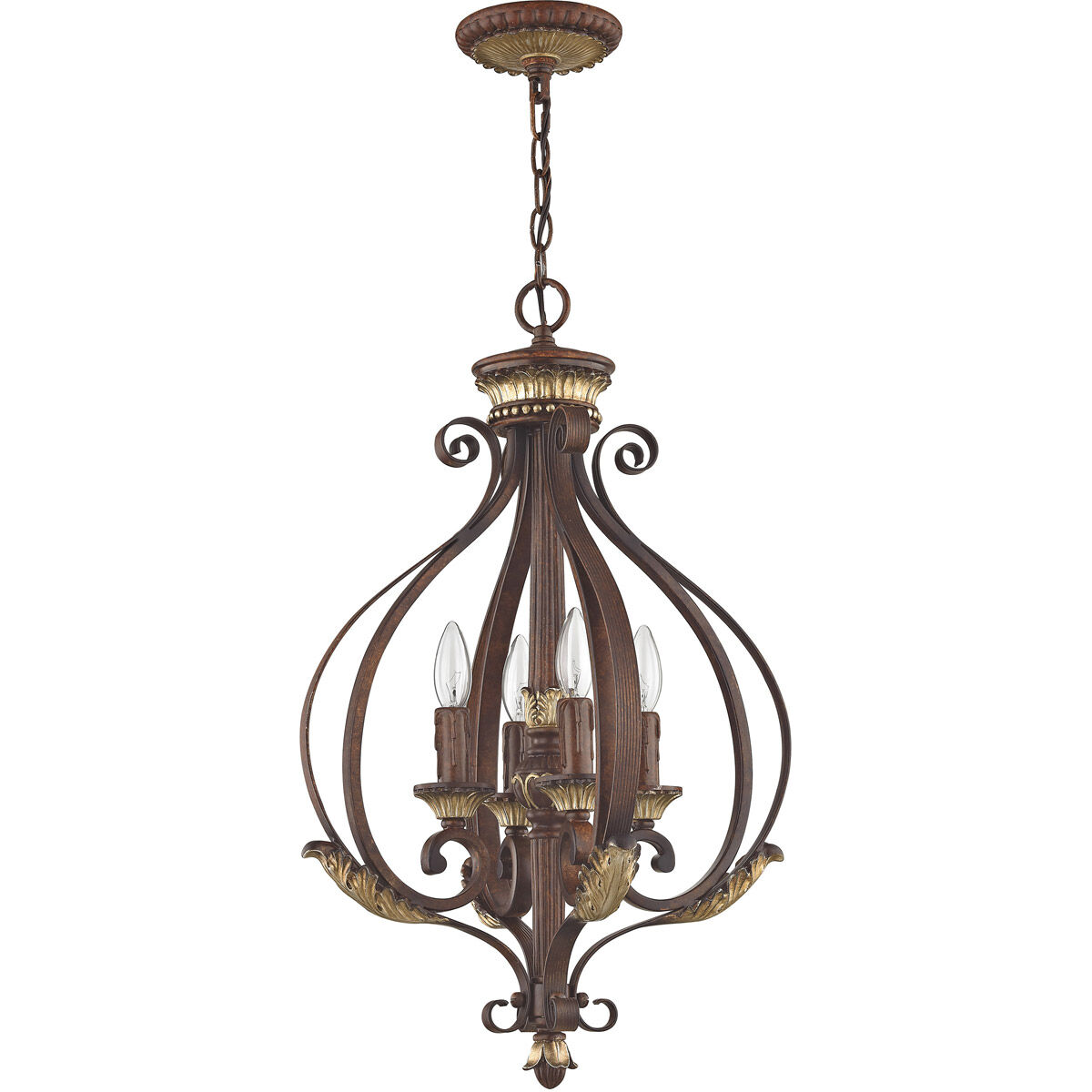 Villa Verona 4 Light 16 inch Verona Bronze with Aged Gold Leaf Accents Foyer Ceiling Light