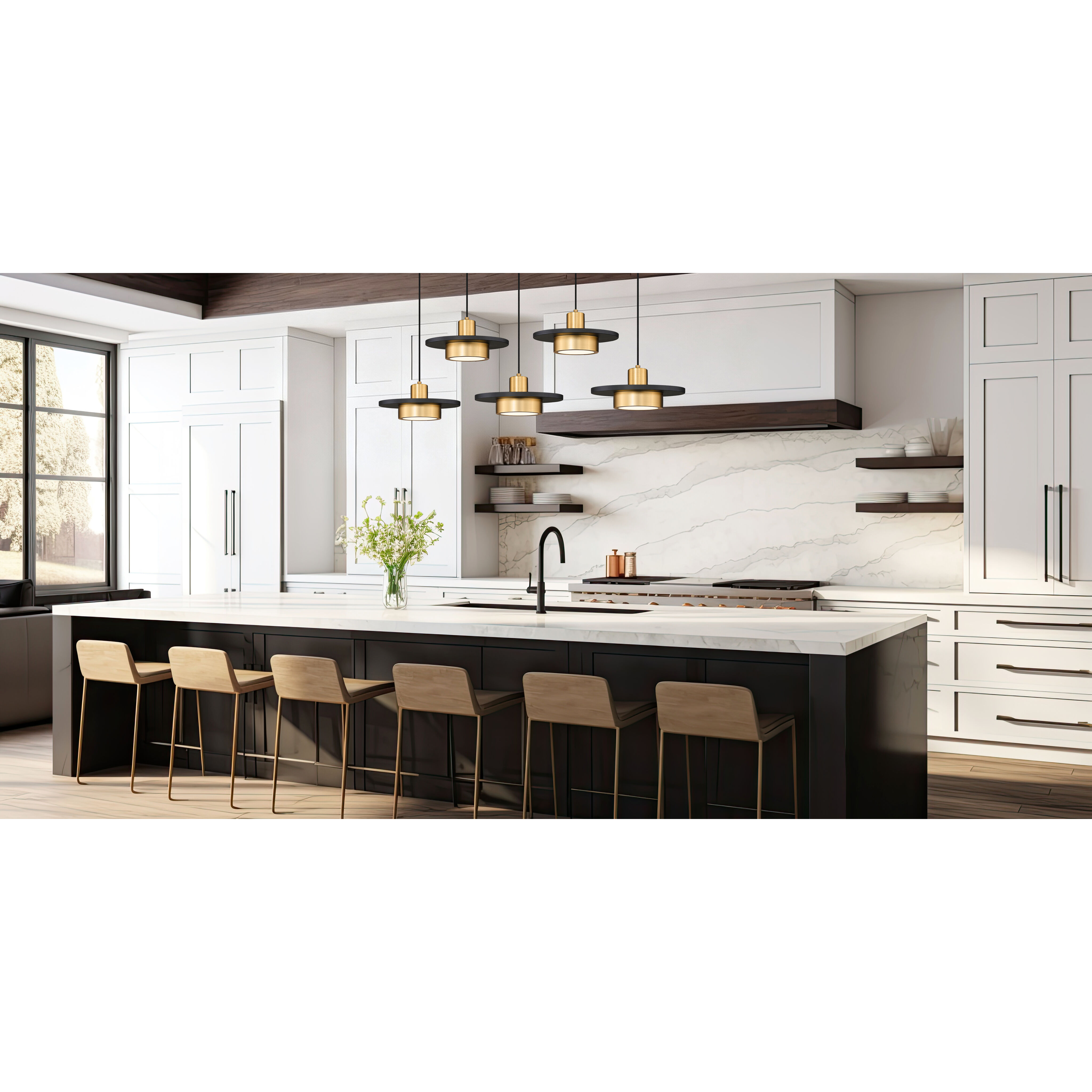 Ludo LED 51.5 inch Matte Black and Modern Gold Linear Chandelier Ceiling Light