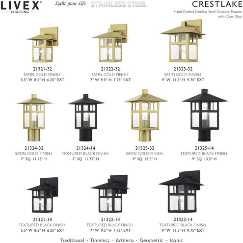 Crestlake 1 Light 9.5 inch Satin Gold Outdoor Wall Lantern