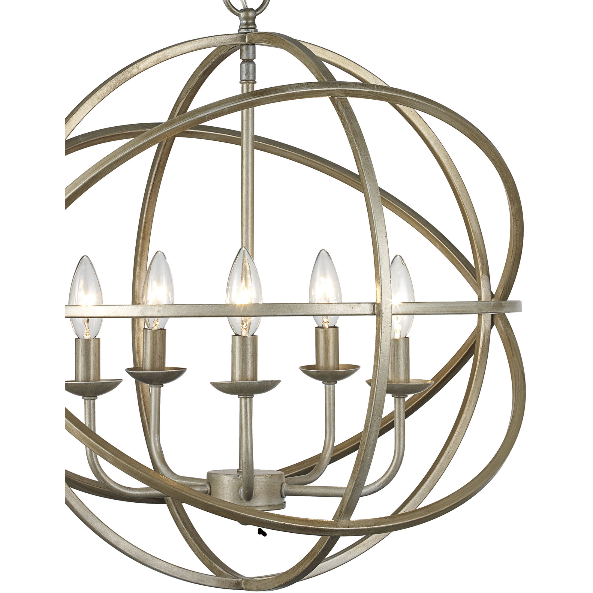 Apollo 5 Light 20 inch Antique Silver Leaf Pendant Ceiling Light