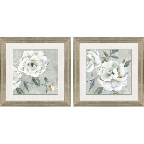 White Florals Gray and Green and White Framed Art