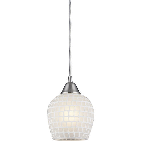 Fusion LED 5 inch Satin Nickel Mini Pendant Ceiling Light in White Mosaic Glass